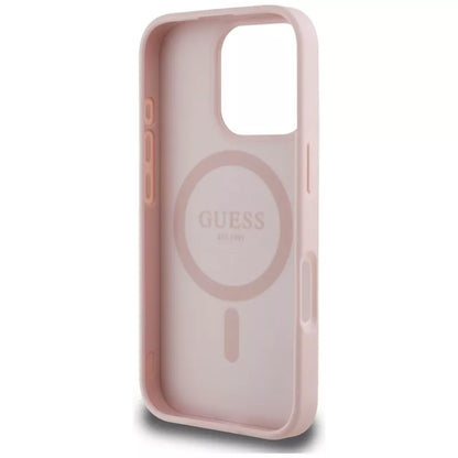 Guess Grained Printed Flower Pattern MagSafe – dėklas, skirtas „iPhone 16 Pro“ (rožinis)
