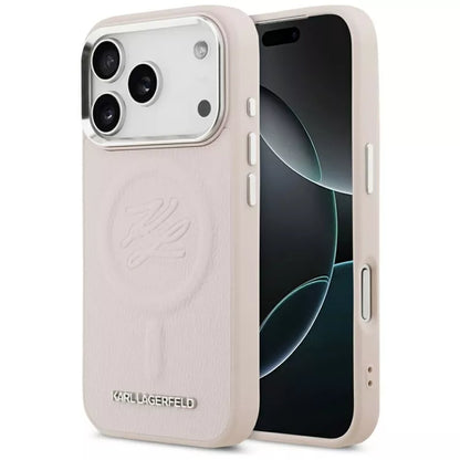 Karl Lagerfeld Inicijalas ir Metalo Logotipas MagSafe - Dėklas iPhone 17 Pro (rožinis)