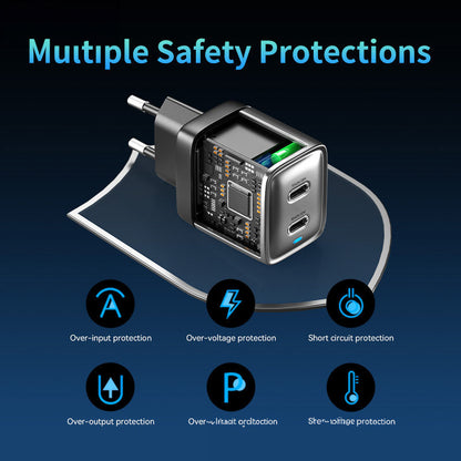 WEKOME WP-U02 Mecha Series – 2x USB-C Super Greito Įkroviklio GaN 40W tinklo įkroviklis (sidabrinis)