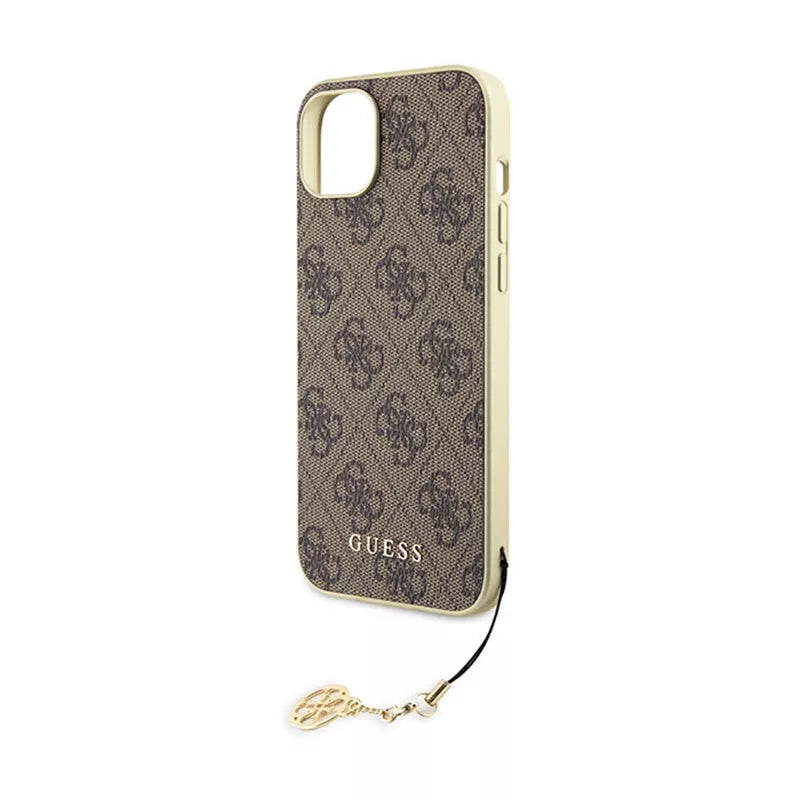 Guess 4G Charms Collection – iPhone 15 Plus dėklas (rudas)
