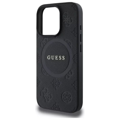 Guess Saffiano Peony Classic Logo MagSafe - dėklas iPhone 16 Pro Max (juoda)