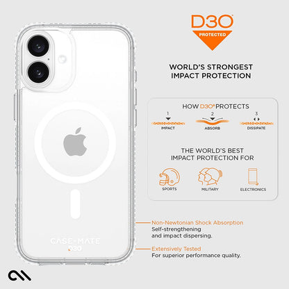 Case-Mate Tough D3O MagSafe – dėklas, skirtas „iPhone 16 Plus“ (skaidrus)