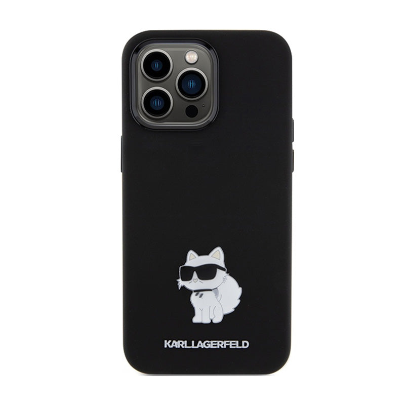 Karl Lagerfeld Silicone Choupette Metal Pin – dėklas skirtas iPhone 15 Pro (juodas)