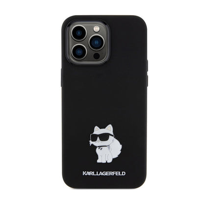 Karl Lagerfeld Silicone Choupette Metal Pin – dėklas skirtas iPhone 15 Pro (juodas)