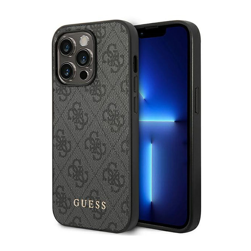Guess 4G Metal Gold Logo dėklas iPhone 14 Pro Max (pilkas)