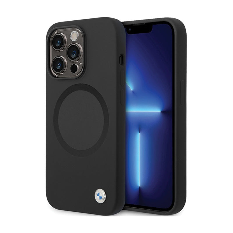 BMW Signature Liquid Silicone MagSafe – „iPhone 14 Pro“ dėklas (juodas)