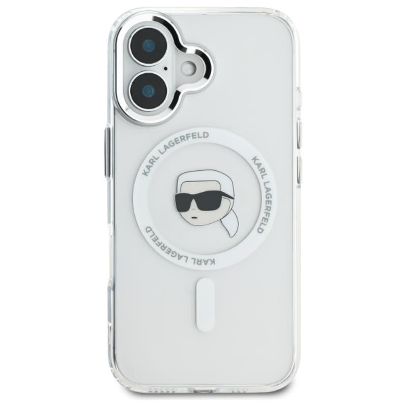 Karl Lagerfeld IML Metal Karl Head MagSafe – „iPhone 16“ dėklas (baltas)