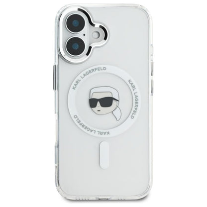 Karl Lagerfeld IML Metal Karl Head MagSafe – „iPhone 16“ dėklas (baltas)