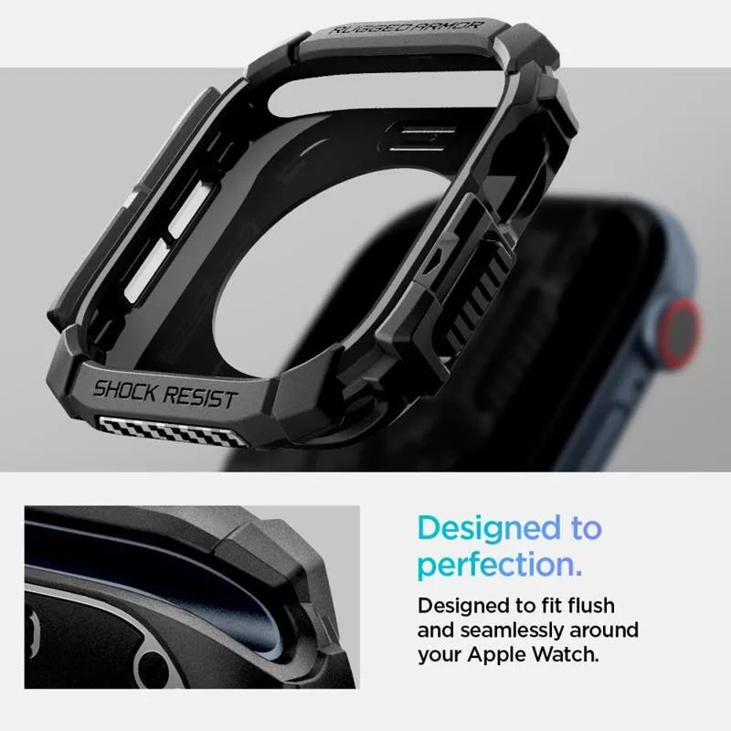 Spigen Rugged Armor – dėklas, skirtas „Apple Watch 10 42 mm“ (matinė juoda)