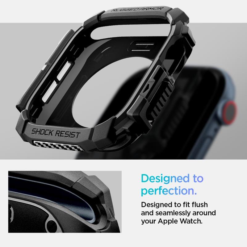 Spigen Rugged Armor – dėklas, skirtas „Apple Watch 10 42 mm“ (matinė juoda)