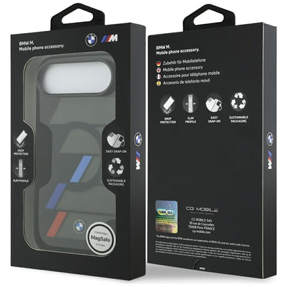 BMW M IML metaliniai mygtukai, trys spalvos, MagSafe – iPhone Air dėklas (juodas)