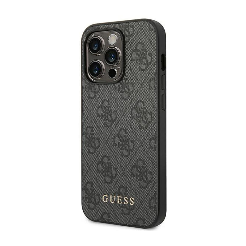 Guess 4G Metal Gold Logo dėklas iPhone 14 Pro Max (pilkas)