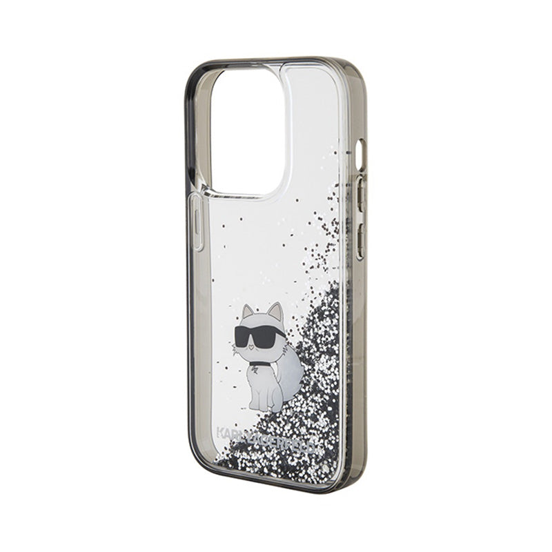 Karl Lagerfeld Liquid Glitter Choupette – iPhone 15 Pro dėklas (skaidrus)