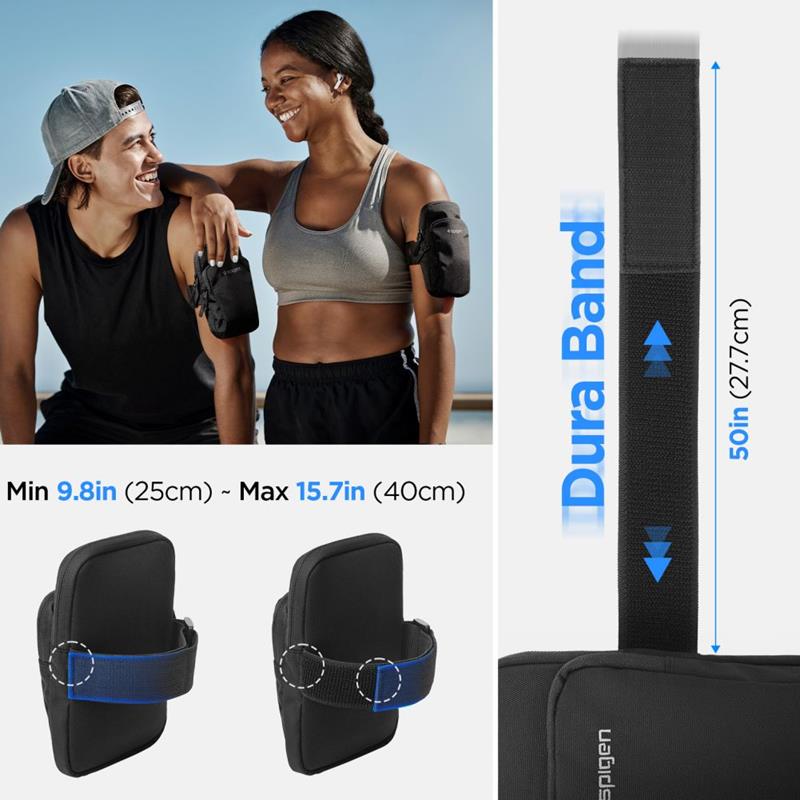 Spigen A702 Dynamic Shield sportinis dirželis / dėklas išmaniajam telefonui iki 6,9 colių (juodas)