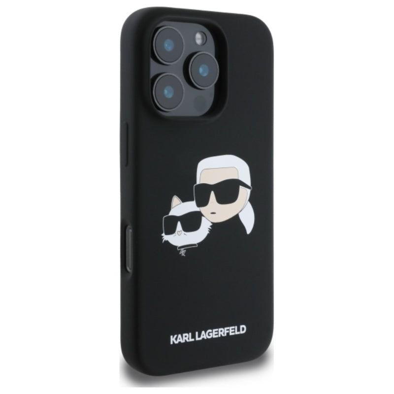 Karl Lagerfeld Silikoninis dėklas „Double Heads Print MagSafe“ – „iPhone 16 Pro“ (juodas)