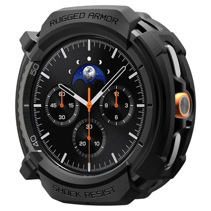Spigen Rugged Armor – Dėklas, skirtas Samsung Galaxy Watch 8 Classic 46 mm (Matinis juodas)