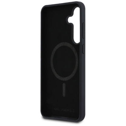 Karl Lagerfeld Silikoninis Karl & Choupette Galvutės MagSafe – Dėklas Samsung Galaxy S25 FE (juodas)