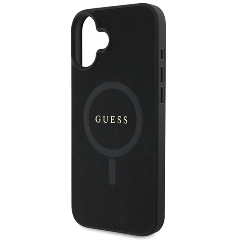 Guess Saffiano Classic Logo MagSafe – „iPhone 16 Plus“ dėklas (juodas)