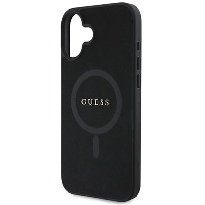 Guess Saffiano Classic Logo MagSafe – „iPhone 16 Plus“ dėklas (juodas)