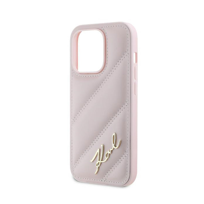 Karl Lagerfeld „Diagonal Quilted Script“ – dėklas, skirtas „iPhone 14 Pro Max“ (rožinė)