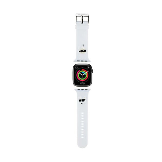 Karl Lagerfeld 3D guminis Karlo ir Choupette galvutės NFT dirželis Apple Watch 42/44/45/49 mm (baltas)