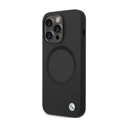 BMW Signature Liquid Silicone MagSafe – „iPhone 14 Pro“ dėklas (juodas)