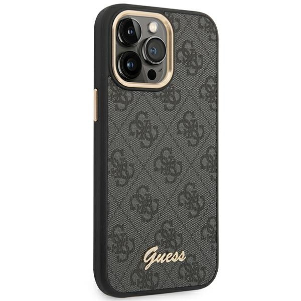 Guess 4G Metalo kameros kontūro dėklas – Dėklas skirtas iPhone 14 Pro Max (Juodas)