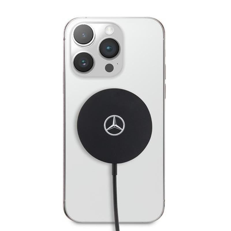 Mercedes didelis sidabrinis logotipas – MagSafe 15 W indukcinis įkroviklis (juodas)