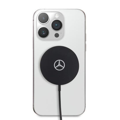 Mercedes didelis sidabrinis logotipas – MagSafe 15 W indukcinis įkroviklis (juodas)