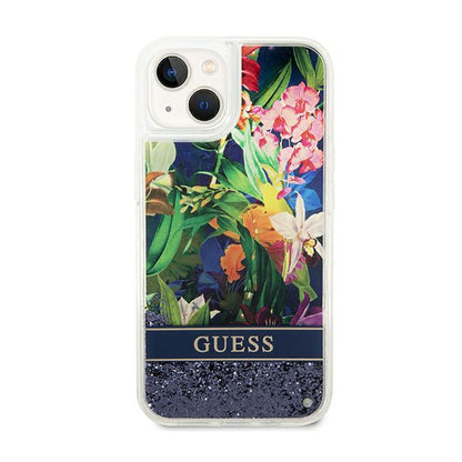 Guess Liquid Glitter Flower - "iPhone 14 Plus" dėklas (mėlyna)