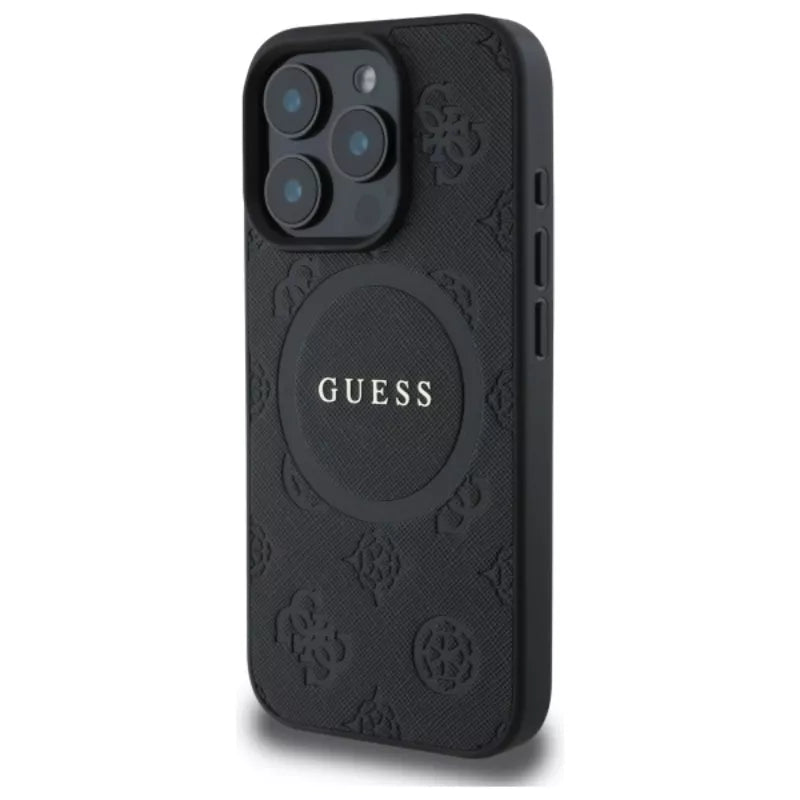 Guess Saffiano Peony Classic Logo MagSafe - dėklas iPhone 16 Pro Max (juoda)