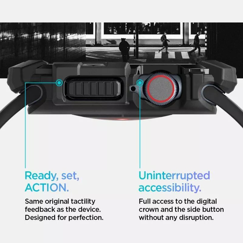 Spigen Rugged Armor – dėklas, skirtas „Apple Watch 10 42 mm“ (matinė juoda)