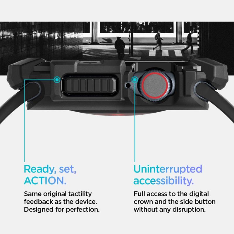 Spigen Rugged Armor – dėklas, skirtas „Apple Watch 10 42 mm“ (matinė juoda)