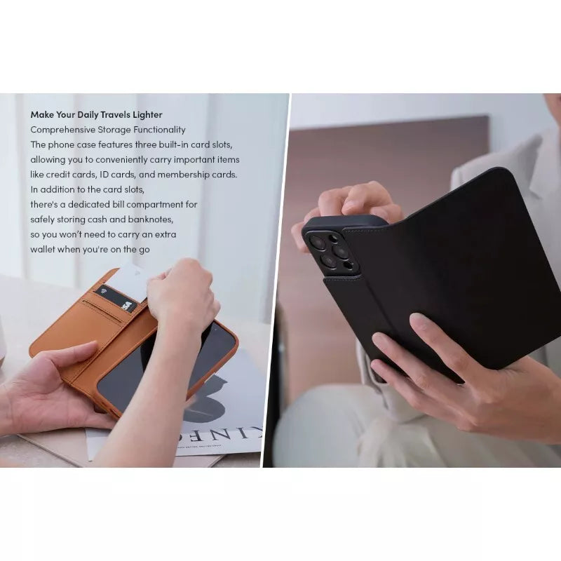 Moshi Overture MagSafe – 3-in-1 odinis atverčiamas dėklas, skirtas iPhone 16 Pro Max (Caramel Brown)