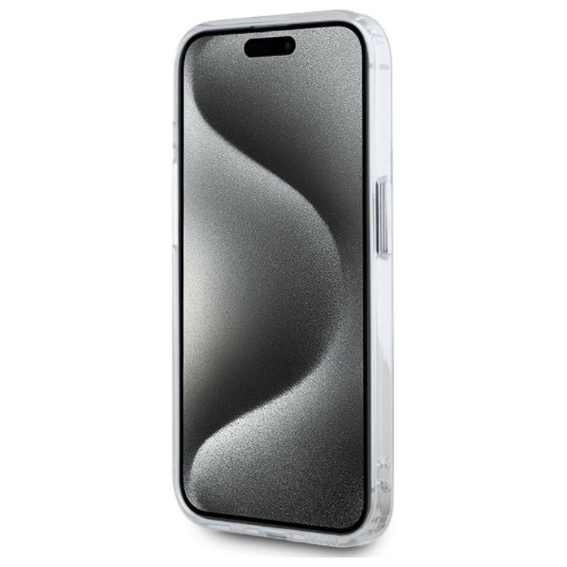 Karl Lagerfeld IML Metal Karl & Choupette Head MagSafe – dėklas, skirtas iPhone 15 Pro Max (baltas)