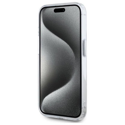 Karl Lagerfeld IML Metal Karl & Choupette Head MagSafe – dėklas, skirtas iPhone 15 Pro Max (baltas)