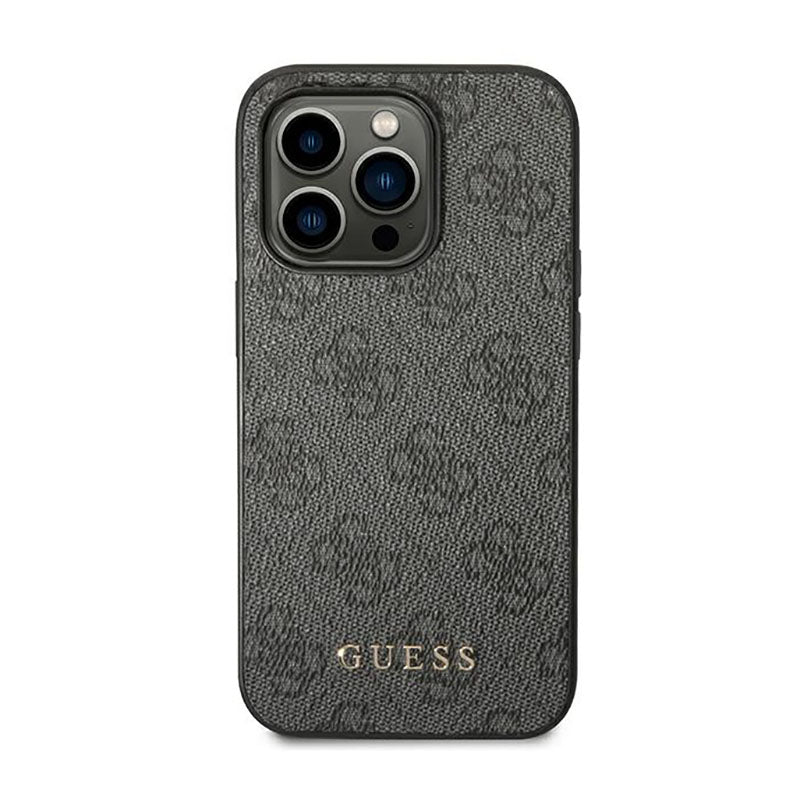 Guess 4G Metal Gold Logo dėklas iPhone 14 Pro Max (pilkas)