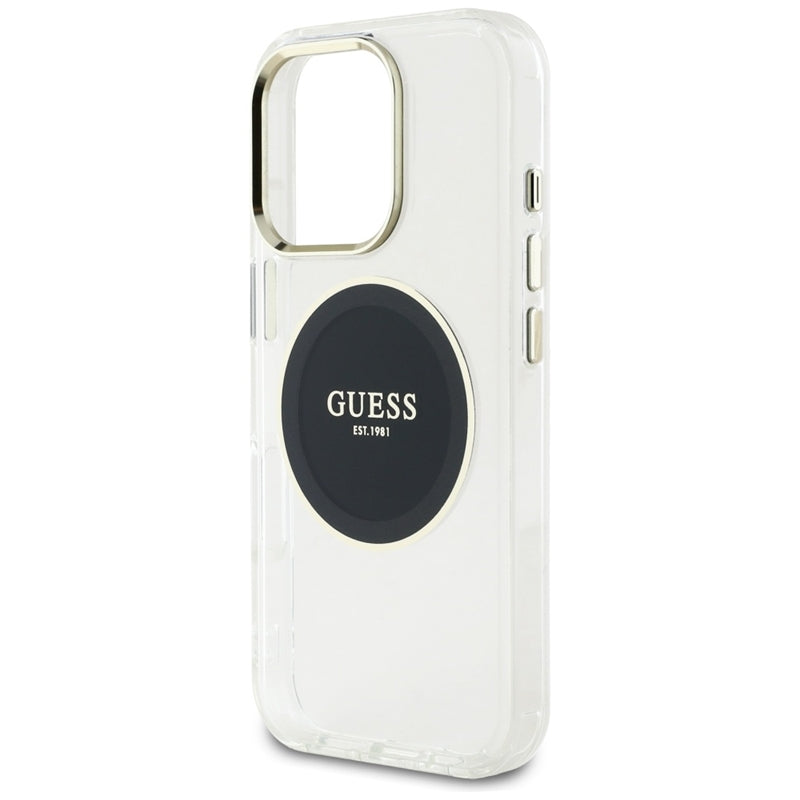 Guess IML metalinis spalvotas apskritimas klasikinis logotipas MagSafe – dėklas skirtas „iPhone 16 Pro“ (juodas)