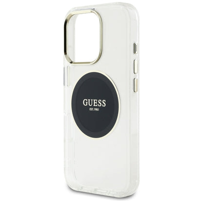 Guess IML metalinis spalvotas apskritimas klasikinis logotipas MagSafe – dėklas skirtas „iPhone 16 Pro“ (juodas)
