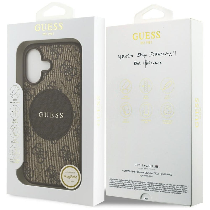 Guess 4G Circle Classic Logo MagSafe – dėklas iPhone 17 (rudas)