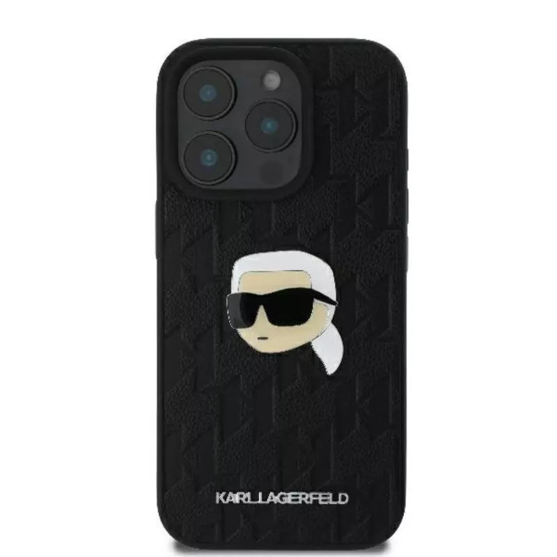 Karl Lagerfeld Monogram Karl Head smeigtukas – dėklas iPhone 16 Pro (juodas)