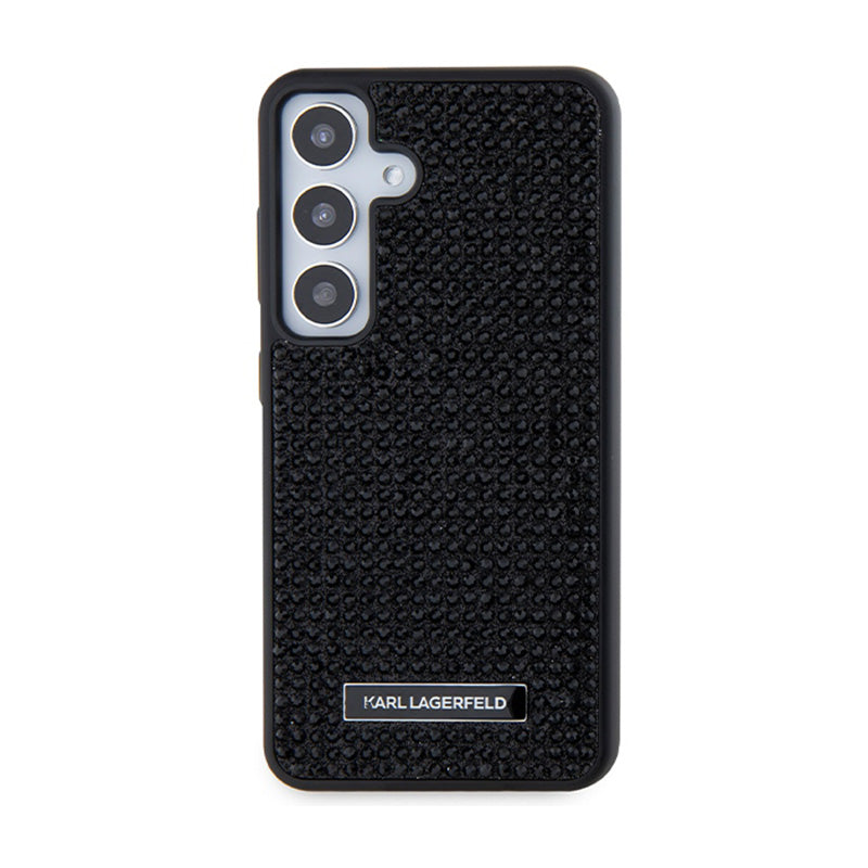Karl Lagerfeld Dėklas su Metalo Logotipu ir Kalnų Krištolu, skirtas Samsung Galaxy S24+ (Juodas)