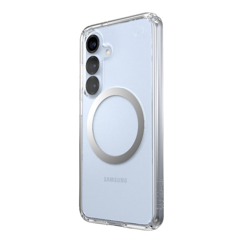 Speck Presidio Perfect-Clear Magnet - dėklas, skirtas Samsung Galaxy S25 / S24 MagSafe (permatomas / chromuotas / šviesiai sidabrinis)
