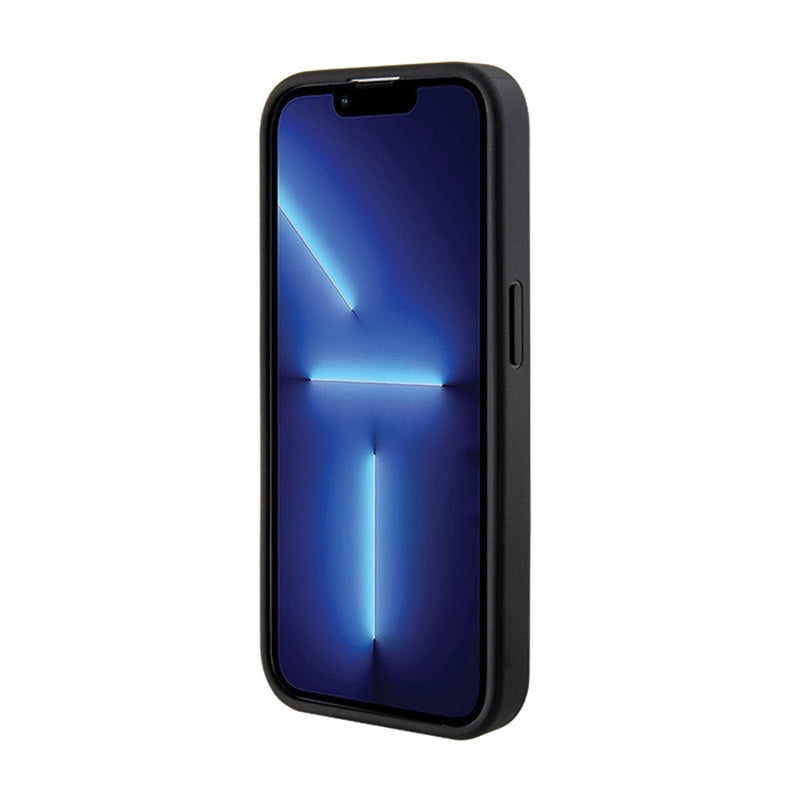 Guess Grip Stand 4G Saffiano Strass Logo – iPhone 15 Pro Max dėklas (juodas)