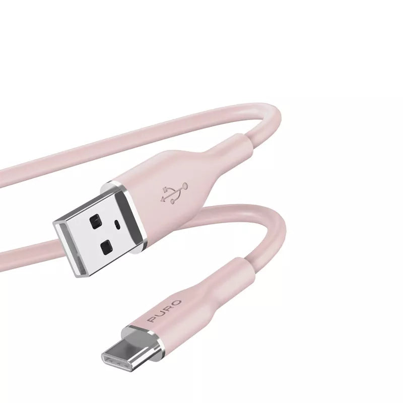 PURO ICON Soft Cable – USB-A į USB-C laidas 1,5 m (Dulkėta rožinė)