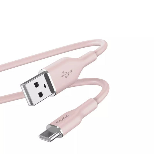 PURO ICON Soft Cable – USB-A į USB-C laidas 1,5 m (Dulkėta rožinė)