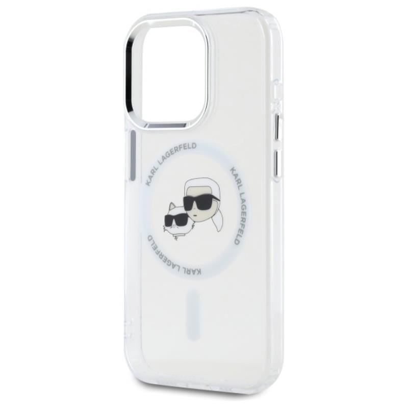 Karl Lagerfeld IML Metal Karl & Choupette Head MagSafe – dėklas, skirtas iPhone 15 Pro Max (baltas)