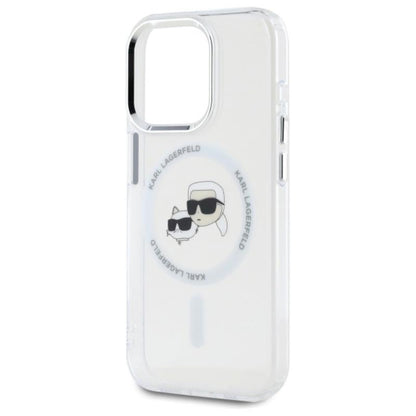 Karl Lagerfeld IML Metal Karl & Choupette Head MagSafe – dėklas, skirtas iPhone 15 Pro Max (baltas)