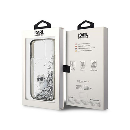Karl Lagerfeld Liquid Glitter Choupette – iPhone 15 Pro dėklas (skaidrus)