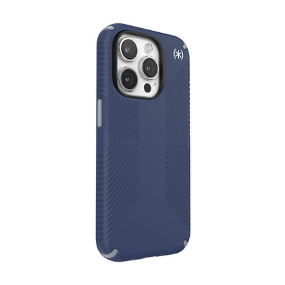 Speck Presidio2 Grip – dėklas iPhone 15 Pro (pajūrio mėlyna / dulkėta pilka / balta)